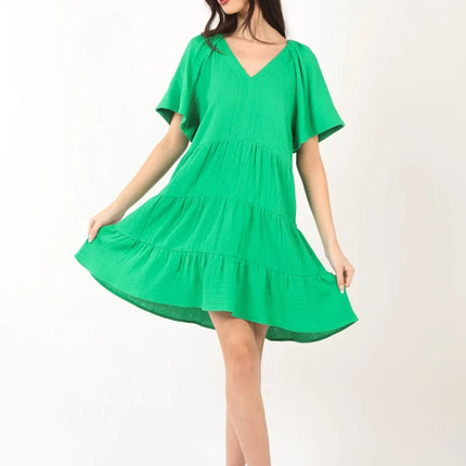 VERY J Texture V-Neck Ruffled Tiered Dress - Image 4