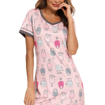 Contrast Trim Short Sleeve Lounge Dress - Image 36