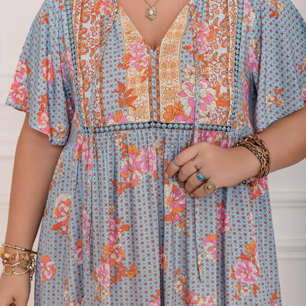 Plus Size Printed Tie Neck Flutter Sleeve Maxi Dress - Image 8