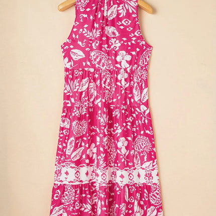 Floral Sleeveless Tasseled Tie Neck Tiered Midi Dress - Image 7