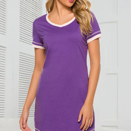 Contrast Trim Short Sleeve Lounge Dress - Image 26