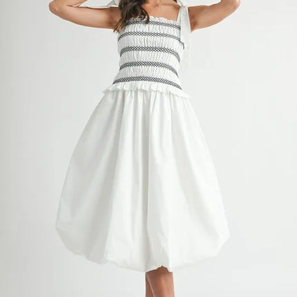 MABLE Smocked Bodice Bubble Midi Dress - Image 4