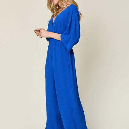 Double Take Full Size Surplice Wide Leg Jumpsuit with Pockets - Image 2