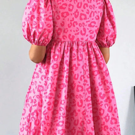 Leopard Tie Front Puff Sleeve Dress - Image 2