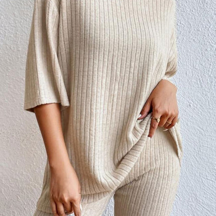 Round Neck Ribbed Top and Shorts Lounge Set - Image 9