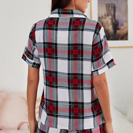 Collared Neck Short Sleeve Tied Two-Piece Lounge Set - Image 2