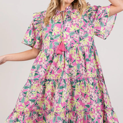 SAGE + FIG Floral Ruffle Short Sleeve Dress - Image 1