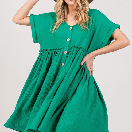 SAGE + FIG Full Size Button Up Short Sleeve Dress - Image 4