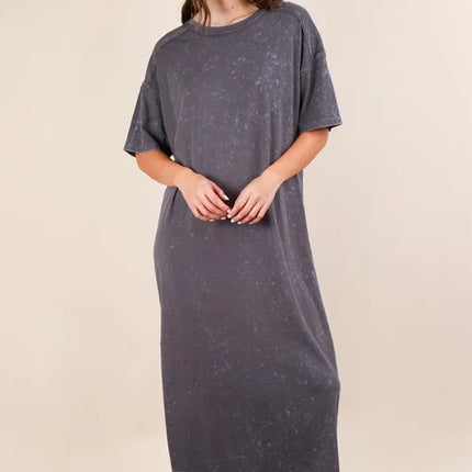 VERY J Plus Size Mineral Washed Casual Comfy Midi Dress - Image 5