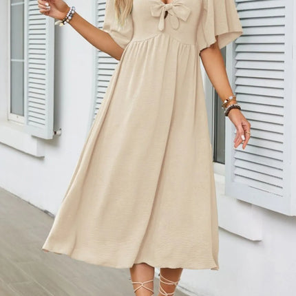 Smocked Tie Front Flutter Sleeve Midi Dress - Image 13