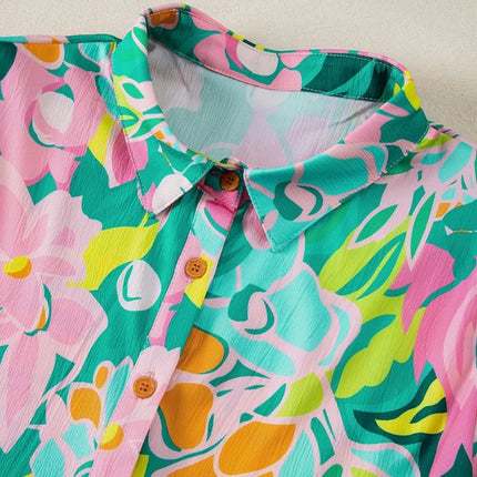 Button Down Floral Puff Sleeve Babydoll Dress - Image 17