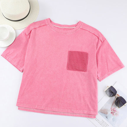 Round Neck Dropped Shoulder Top with Pocket - Image 2