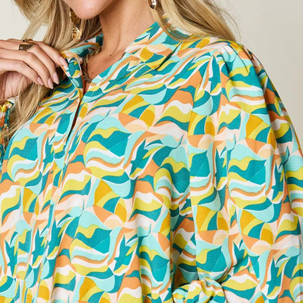 Double Take Full Size Printed Smocked Long Sleeve Blouse - Image 5