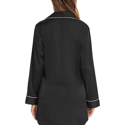 Button Up Lapel Collar Night Dress with Pocket - Image 2