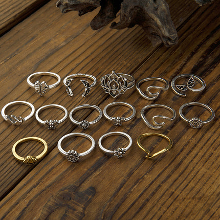 Alloy Multi Shapes 15-Piece Ring Set - Image 2