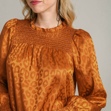 Umgee Smocked Leopard Long Sleeve Tiered Dress - Image 5