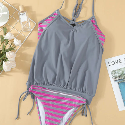 Crisscross Striped Spaghetti Strap Tankini Set - Image 5