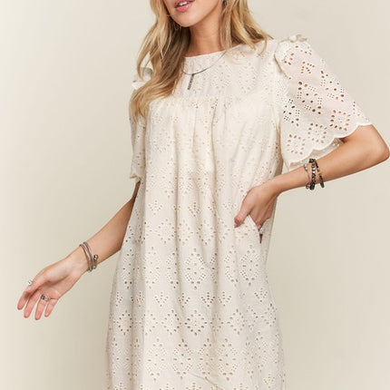 ADORA Ruffled Eyelet Round Neck Dress - Image 4