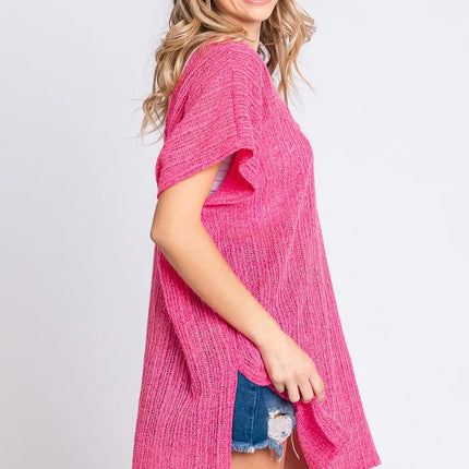GeeGee Short Sleeve Side Slit Knit Cover Up Dress - Image 3