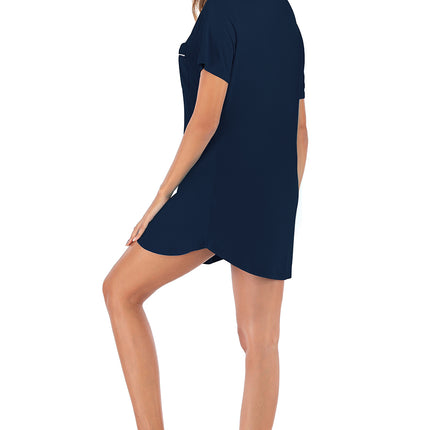 Contrast Piping Pocketed Short Sleeve Lounge Dress - Image 11