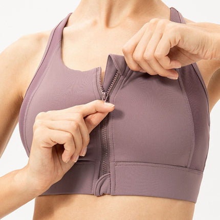 Zip-Up Round Neck Sports Bra - Image 3