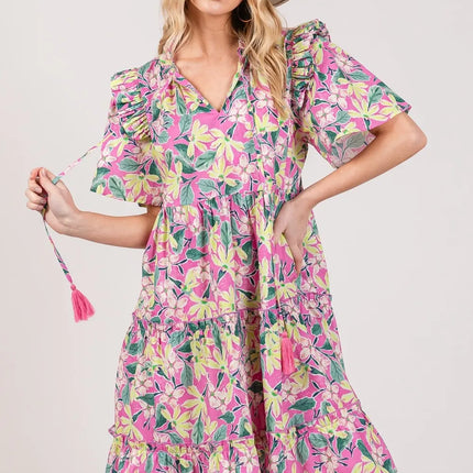 SAGE + FIG Floral Ruffle Short Sleeve Dress - Image 2