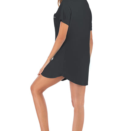Contrast Piping Pocketed Short Sleeve Lounge Dress - Image 8
