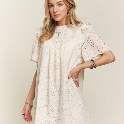 ADORA Ruffled Eyelet Round Neck Dress - Image 7