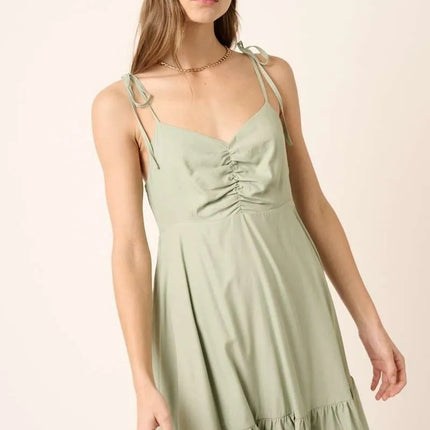 Mittoshop Ruched Detail Spaghetti Tie Mini Dress - Image 3
