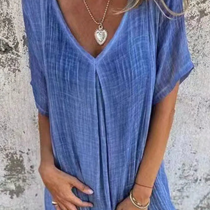 Full Size V-Neck Short Sleeve Midi Dress Plus Size - Image 3