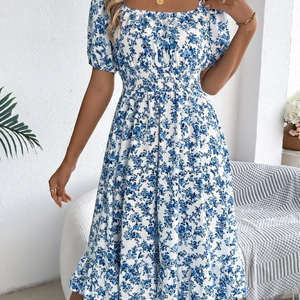 Ruffled Hem Floral Puff Sleeve Dress - Image 2