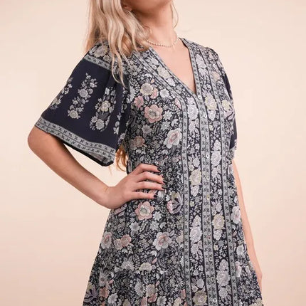 VERY J Shirring Detail Printed Woven Mini Dress - Image 2