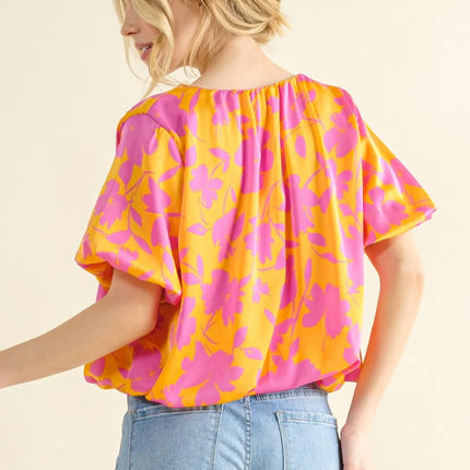 And The Why Full Size Printed Satin Bubble Hem Top - Image 2
