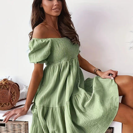 Full Size Ruffled Off-Shoulder Short Sleeve Dress - Image 7
