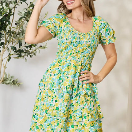 Devine Smocked Scoop Neck Flounce Sleeve Mini Dress - Image 1