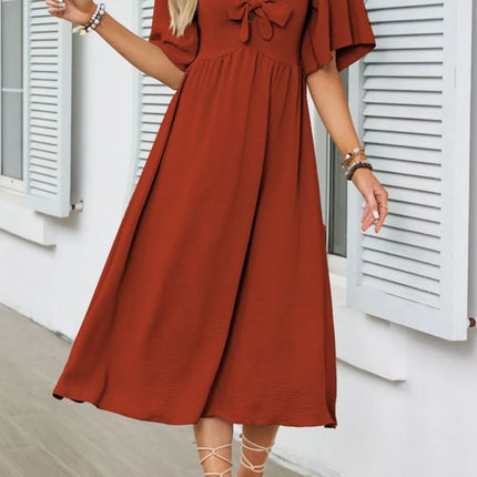 Smocked Tie Front Flutter Sleeve Midi Dress - Image 16