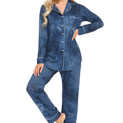 Collared Neck Long Sleeve Loungewear Set with Pockets - Image 26