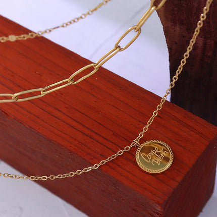 18K Gold-Plated Three-Layered Engraved Necklace - Image 2