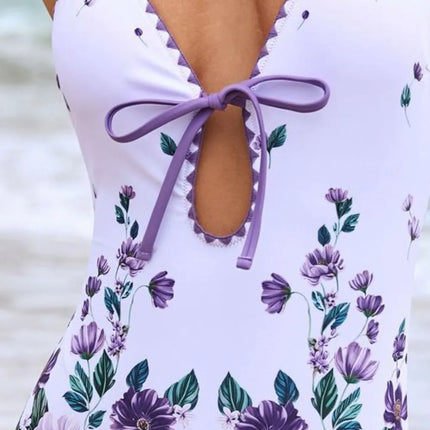 Printed Spaghetti Strap One-Piece Swimwear and Cover Up Swim Set - Image 10