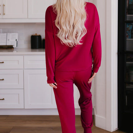 Round Neck Top and Drawstring Pants Lounge Set - Image 2