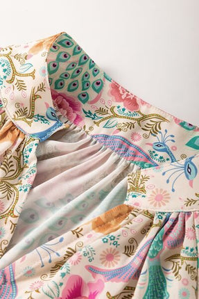 Printed Notched Lantern Sleeve Dress - Image 5