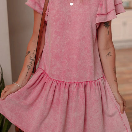 Mineral Wash Raw Edge Ruffle Mini Dress - Image 1