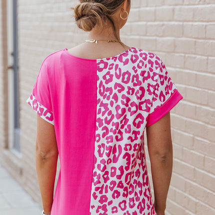Leopard Two-Tone Round Neck Tee - Image 2