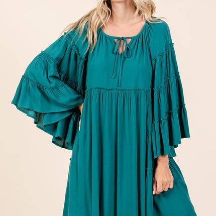 Mittoshop Frill Tie Neck Bell Sleeve Dress - Image 1