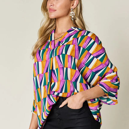 Double Take Full Size Geometric Notched Dolman Sleeve Top - Image 4