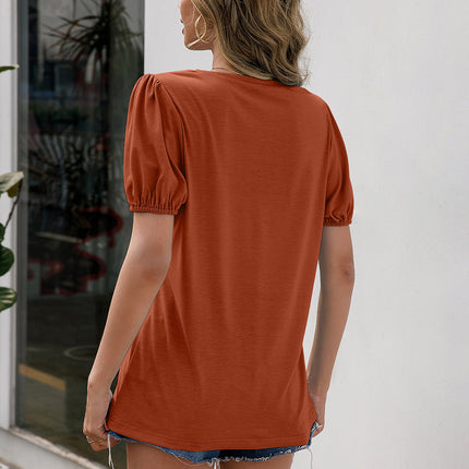 Ivy Lane V-Neck Decorative Buttons Puff Sleeve Tee - Image 2