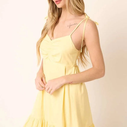 Mittoshop Ruched Detail Spaghetti Tie Mini Dress - Image 3