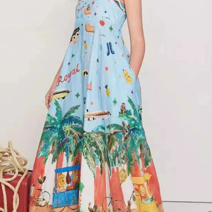 Printed Square Neck Maxi Cami Dress with Pockets - Image 2