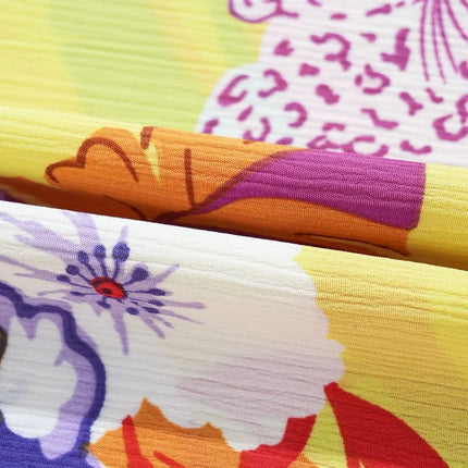 Cheetah Plant Print Shirred Button V Neck Maxi Dress - Image 11