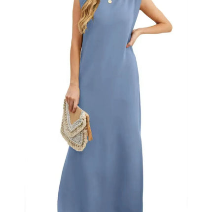 Full Size Slit Round Neck Sleeveless Maxi Tank Dress Plus Size - Image 18